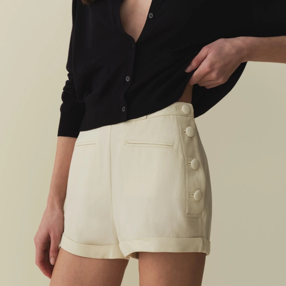 Doen Avon Short High Rise Cuffed Hem Sailor Shorts LinenIvory 8 NWT